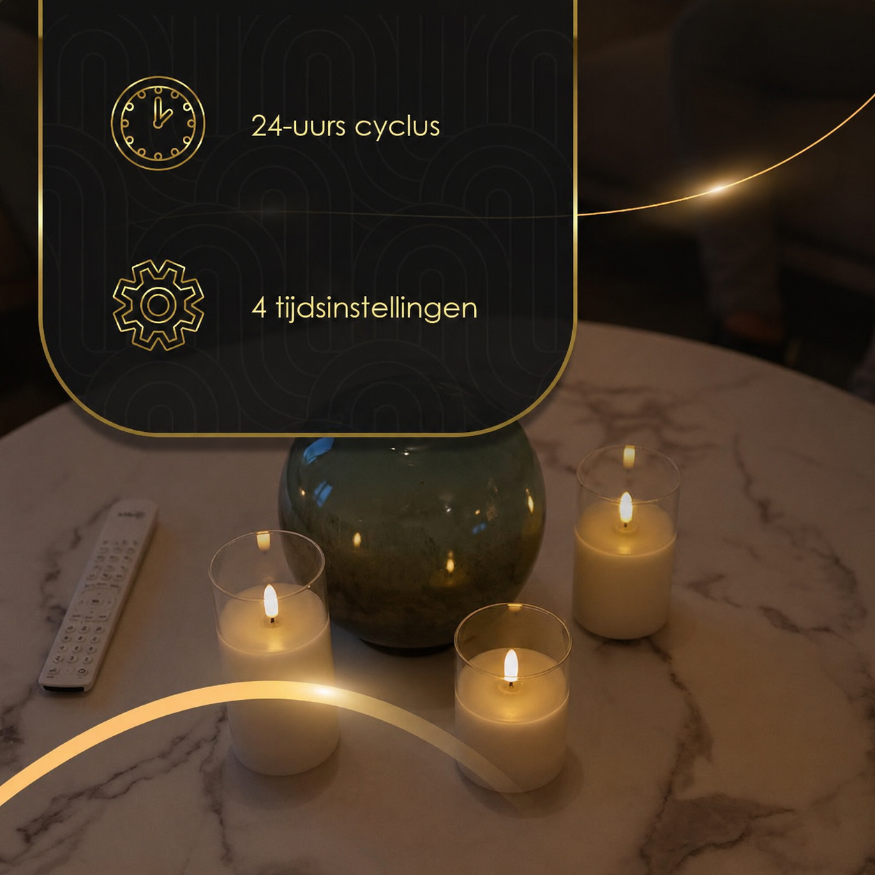 CrystalGlow™ 3 oplaadbare LED-kaarsen in glas