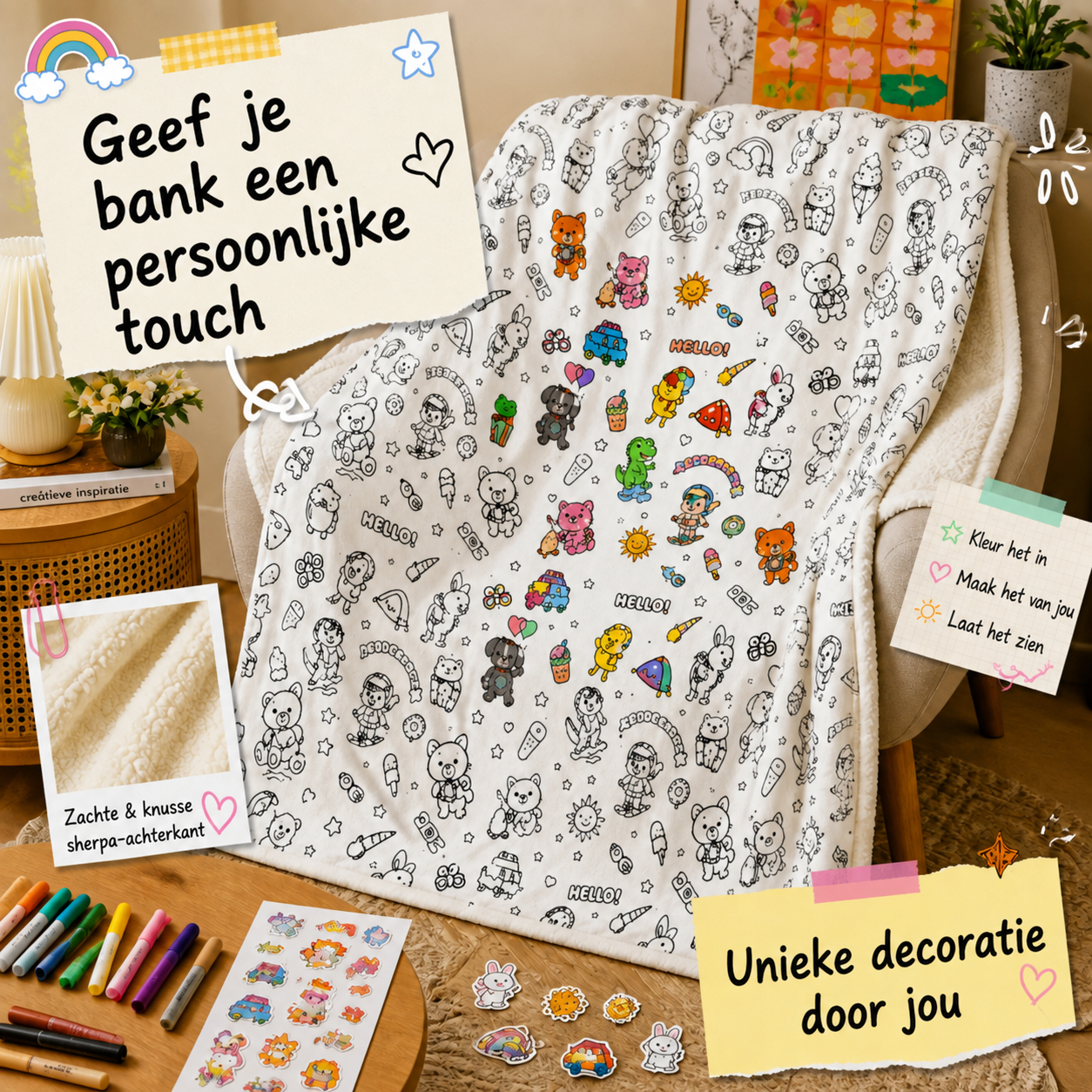 CuddleCanvas™ | Kleur samen jullie eigen zachte deken