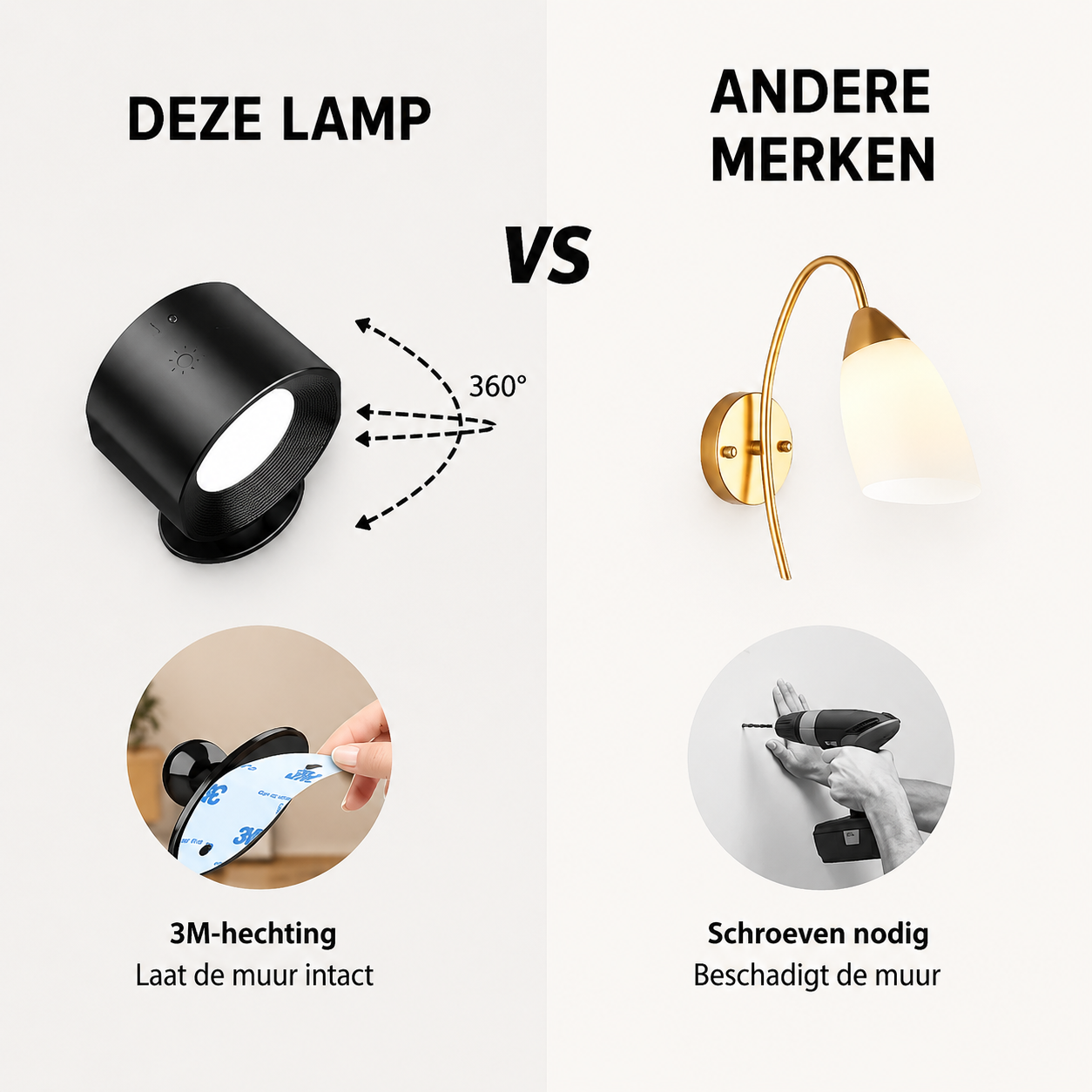 LumiPivot™ | Draadloos wandlicht zonder boren of kabels