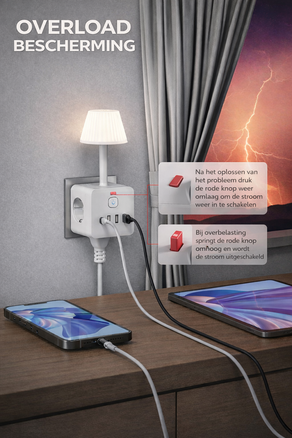 chargecube™ | 3 Stopcontacten & 4 USB Poorten in Één