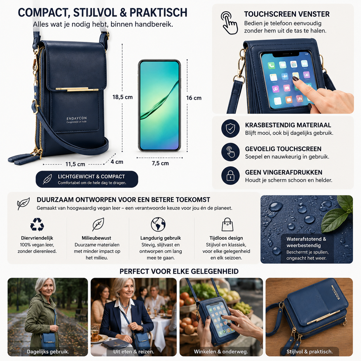SmartSling™ | Crossbody gemak met touchscreen venster