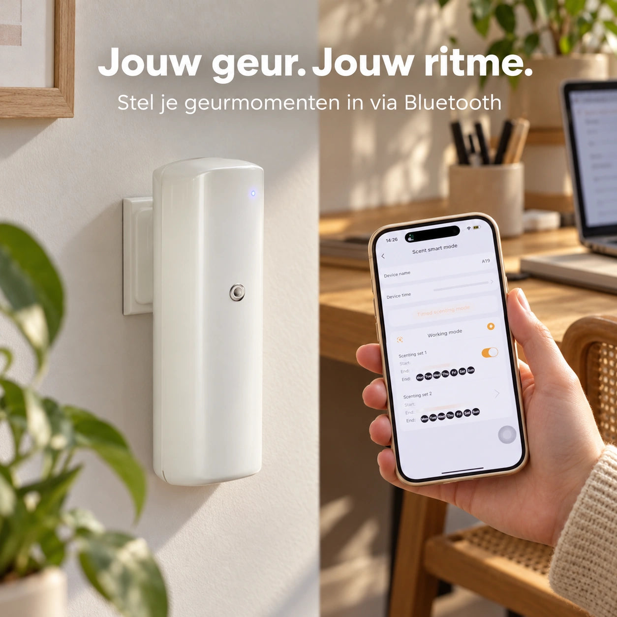 ScentPlug in de werkhoek met Bluetooth-bediening