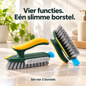 Set van twee groene TileFlow borstels met geel handvat voor voegen en randen