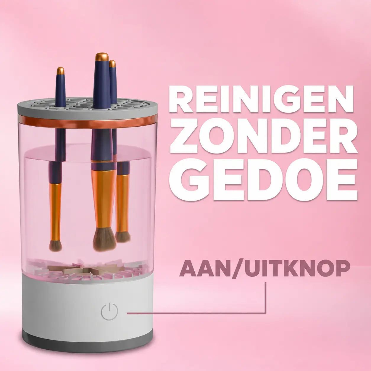 BrushViva kwastenreiniger met duidelijk aangegeven aan-uitknop