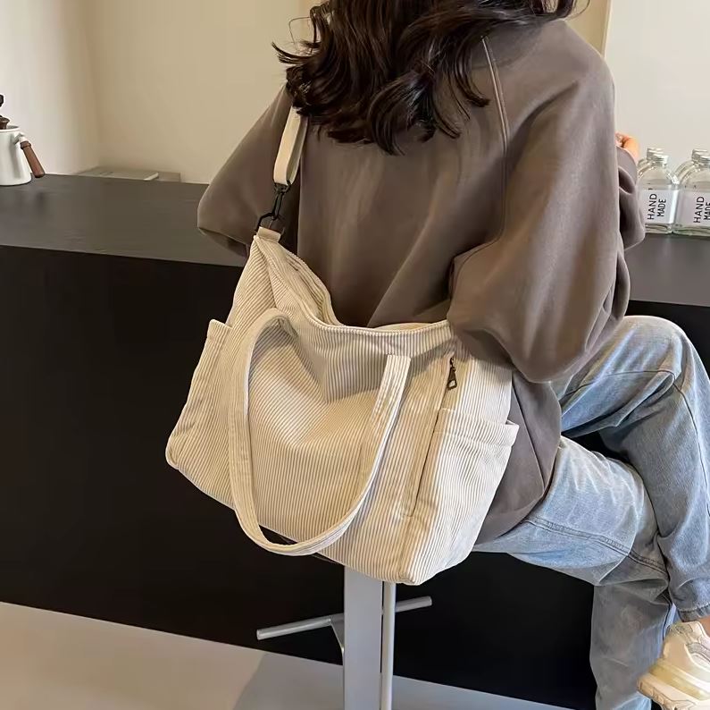 CarryFlair™ | Trendy Corduroy Schoudertas met Grote Capaciteit - Lumiza