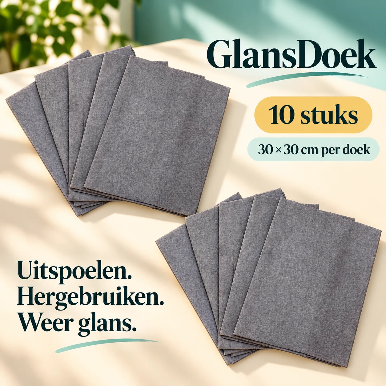Set van 10 grijze GlansDoek microvezeldoeken van 30 bij 30 cm