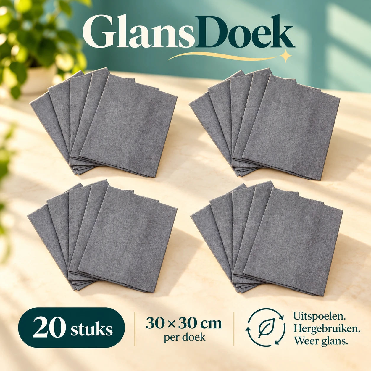 Set van 20 grijze GlansDoek microvezeldoeken van 30 bij 30 cm