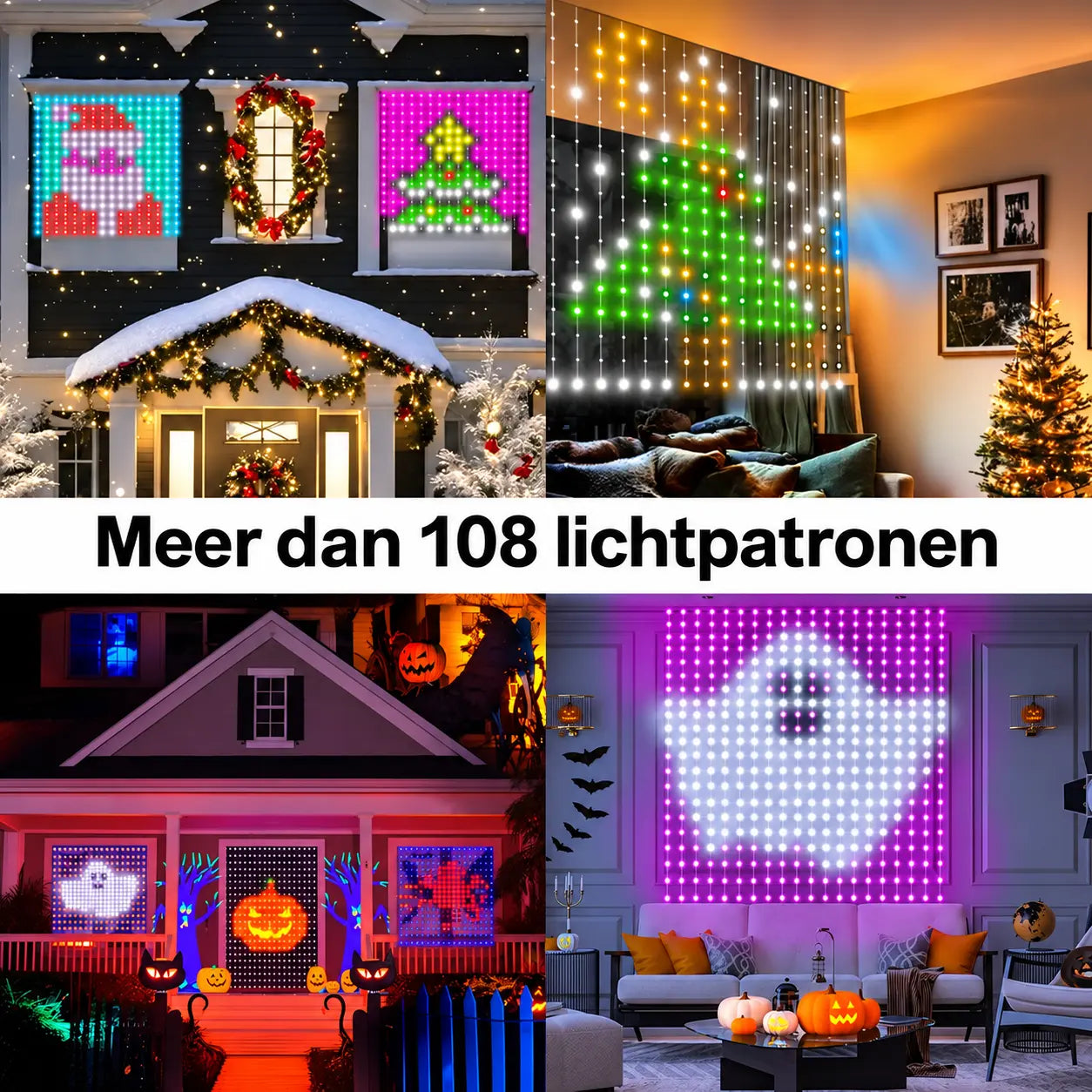 GlowCanvas lichtgordijn met meer dan 108 kleurrijke lichtpatronen voor binnen en buiten.