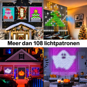 GlowCanvas lichtgordijn met meer dan 108 kleurrijke lichtpatronen voor binnen en buiten.