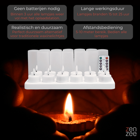 GlowZen™ | Oplaadbare LED Sfeerkaarsen met Afstandsbediening - Lumiza
