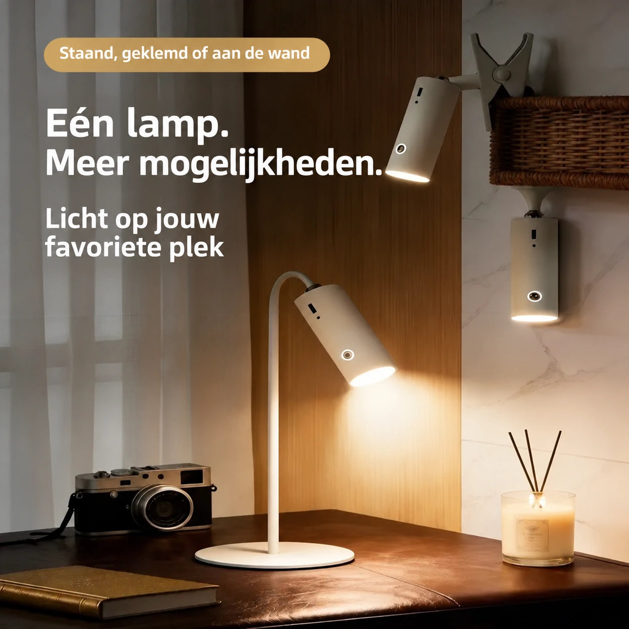 LumiTouch op voet, aan een klem en aan de wand