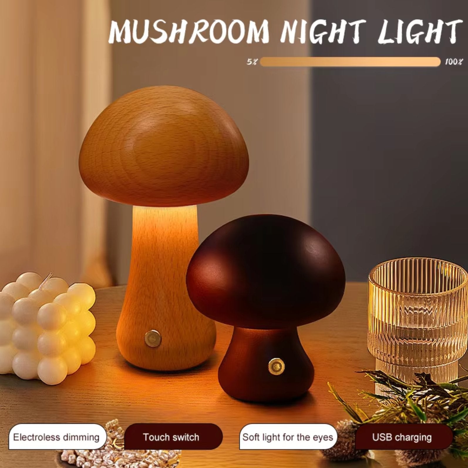 MushGlow™ | Warmte en sfeer in een prachtig houten design. - Lumiza