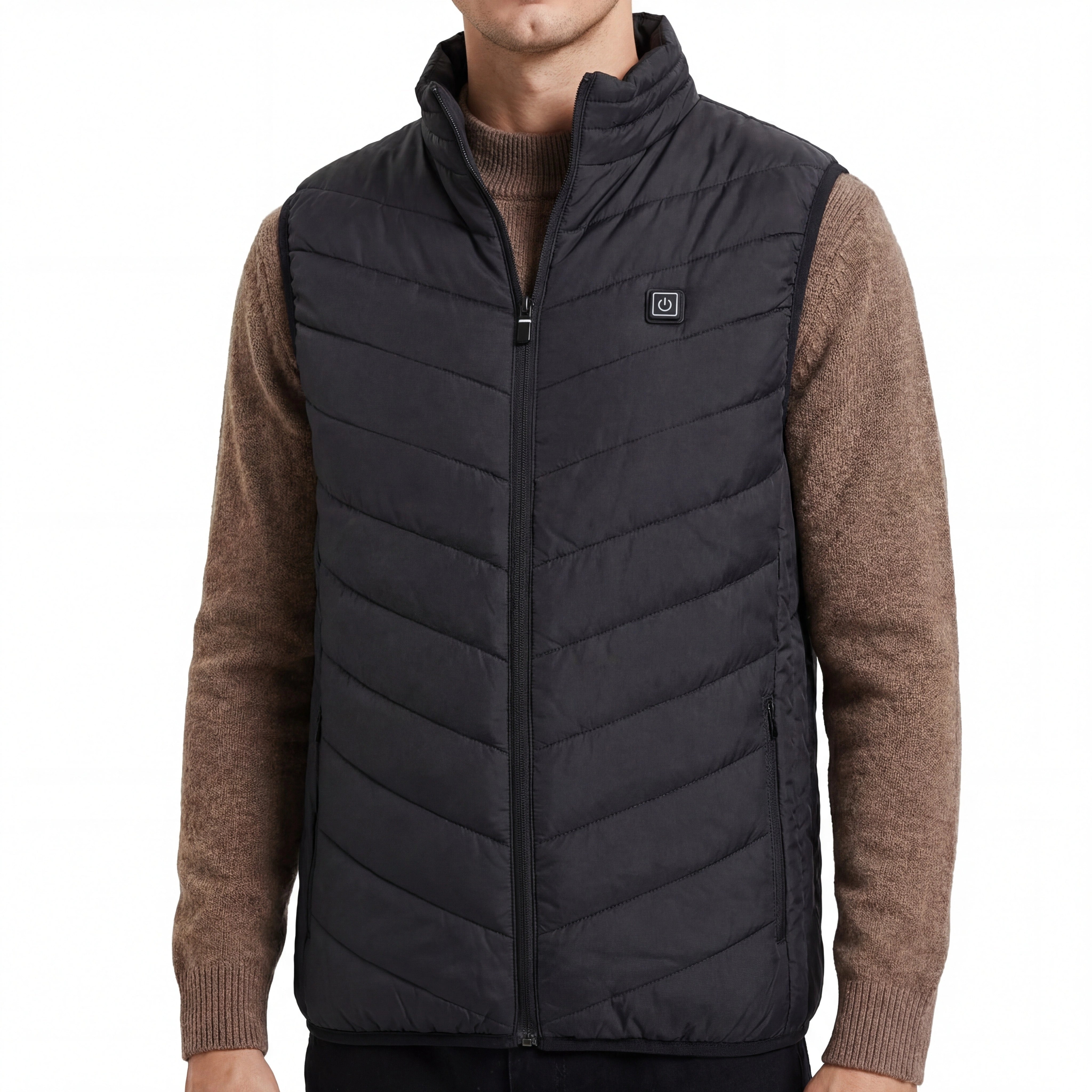 Warmora zwarte verwarmde bodywarmer met ritssluiting en borstknop