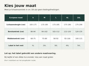 Warmora maattabel met lichaamsmaten in cm voor S tot en met 2XL